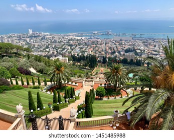 Haifa, Israel / June 21, 2019: Bahá’í Gardens. The Terraces Of The Bahá'í Faith, Also Known As The Hanging Gardens Of Haifa, Are Garden Terraces Around The Shrine Of The Báb On Mount Carmel.