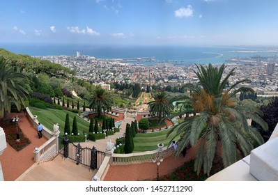 Haifa, Israel / June 21, 2019: Bahá’í Gardens. The Terraces Of The Bahá'í Faith, Also Known As The Hanging Gardens Of Haifa, Are Garden Terraces Around The Shrine Of The Báb On Mount Carmel.