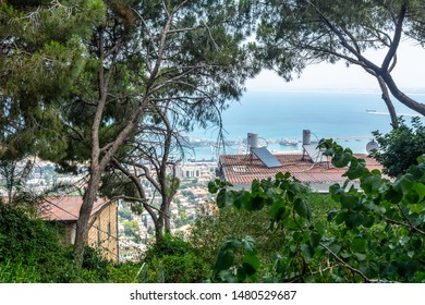 Haifa, Israel / June 21, 2019: Bahai Gardens. The Terraces Of The Bahai Faith, Also Known As The Hanging Gardens Of Haifa, Are Garden Terraces Around The Shrine Of The Bab On Mount Carmel. Top View.