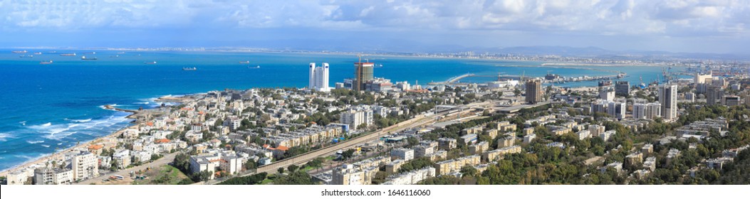 Haifa Israel. Panoramic View Of Haifa Bay,