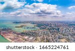 Haikou Cityscape in The Xiuying Container Port Area, Haikou Bay, Hainan Province, China. Aerial View.