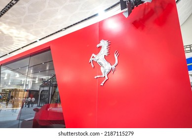 Haikou, Hainan, China - July 24th 2022: The 2nd China International Consumer Products Expo Will Be Held In Haikou From July 26 To 30, Where The Ferrari S.p.A., Italian Luxury Sports Car Will Join.