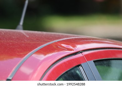 Hail Damage At Car, Storm, Damage, Thunderstorm, Dented Car After A Major Hail Storm
