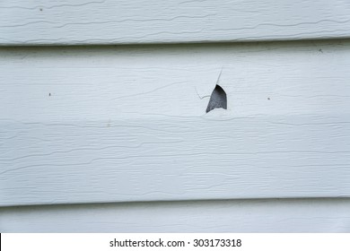 Hail Damage On Vinyl Siding Of A House.