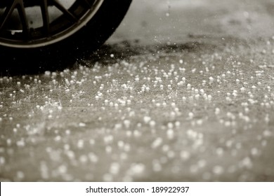 Hailstone on concrete floor