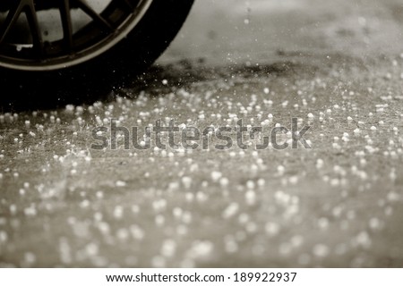 Hailstone on concrete floor