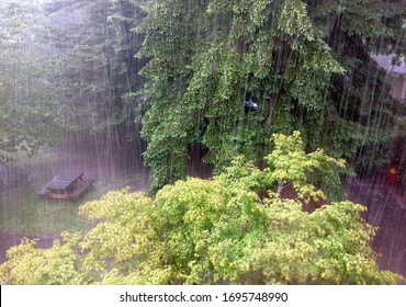 A Hailstorm In Student Housing At The University Of British Columbia, Vancouver, BC, Canada. June 14, 2016.