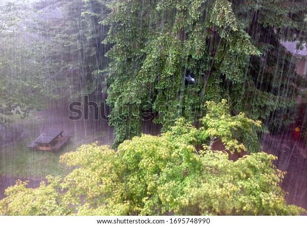 A hailstorm in\
student housing at the University of British Columbia, Vancouver,\
BC, Canada. June 14, 2016.