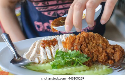 Hainan Chicken On Rice. Delicious Bangkok Street Food.