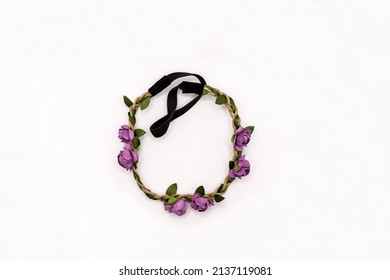 Hair Accessory With Mauve Flowers Isolated On White.