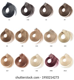 Hair Base Color Palette, Hair Colors chart, A Collection of Different Colors of Pre Bonded Glue Tape in Straight  Human Hair Extensions,