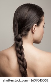 Hair  Beauty Concept Young Woman With Wet Hair  In Braid   Studio Shot Back View 