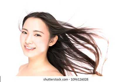 Hair Blowing Young Woman.