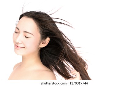 Hair Blowing Young Woman.