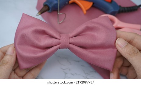 Hair Bow In Beautiful Pink Color Made Out Of Cotton Fabric, So Elegant And Fashionable. This Hair Bow Is A Hair Clip Accessory For Girls And Women.