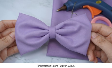 Hair Bow In Beautiful Purple Color Made Out Of Cotton Fabric, So Elegant And Fashionable. This Hair Bow Is A Hair Clip Accessory For Girls And Women.