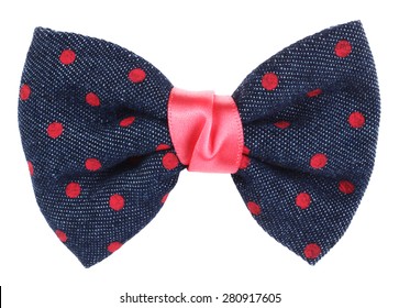 Hair Bow Tie Blue With Pink Dots