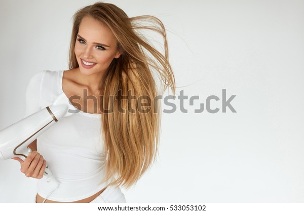 Hair Care Beautiful Smiling Woman Drying Stock Photo Edit Now
