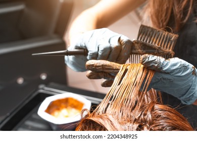 Hair Coloring In A Beauty Salon. Professional wizard paints the hair in the salon. Beauty concept, hair care. Hairdressing Services - Powered by Shutterstock