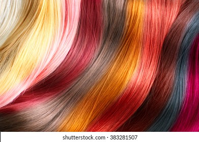 Hair Colors Palette. Hair Texture background, Hair colours set. Tints. Dyed Hair Color Samples