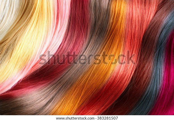 Hair Colors Palette. Hair Texture\
background, Hair colours set. Tints. Dyed Hair Color\
Samples