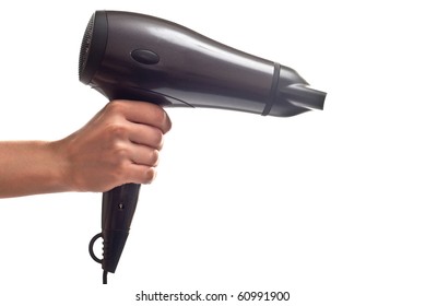 The hair dryer in a hand stock photo Image of curls  35404342