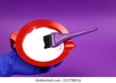 Hair Dye In A Plastic Bowl, Hair Coloring At Home Or In A Beauty Salon