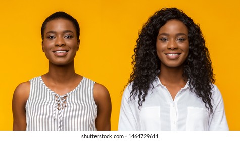 Hair Growing Shampoo. Comparison Of One Woman With Short Haircut And Result After Wellness Course With Long Hair, Panorama