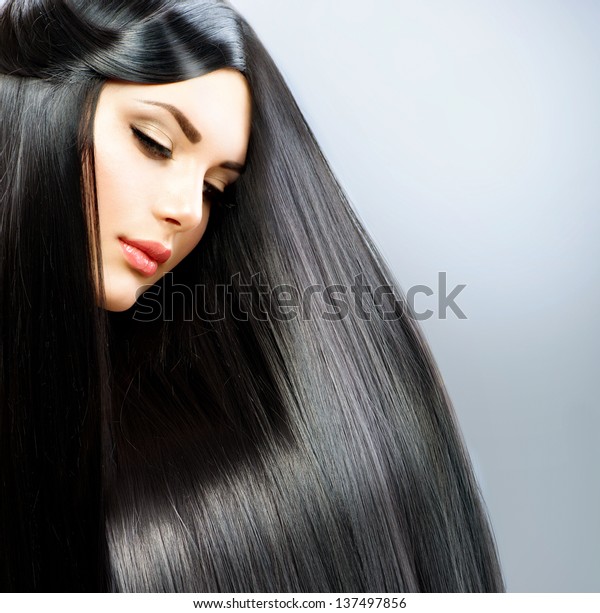 Hair Long Straight Hair Beautiful Brunette Stockfoto Jetzt