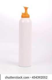 Hair Mousse Bottle On White Background