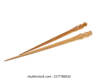 Hair pins made of wood, handmade for long hairstyle, isolate on white background