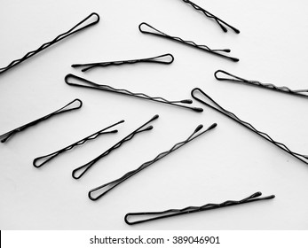 Hair pins, studs, black-and-white photo