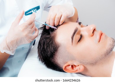 Hair Transplant On A Male Head. Mesotherapy, Vitamins For Hair And Scalp.