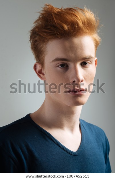 Haircut Goodlooking Stern Darkeyed Redhaired Young Stock