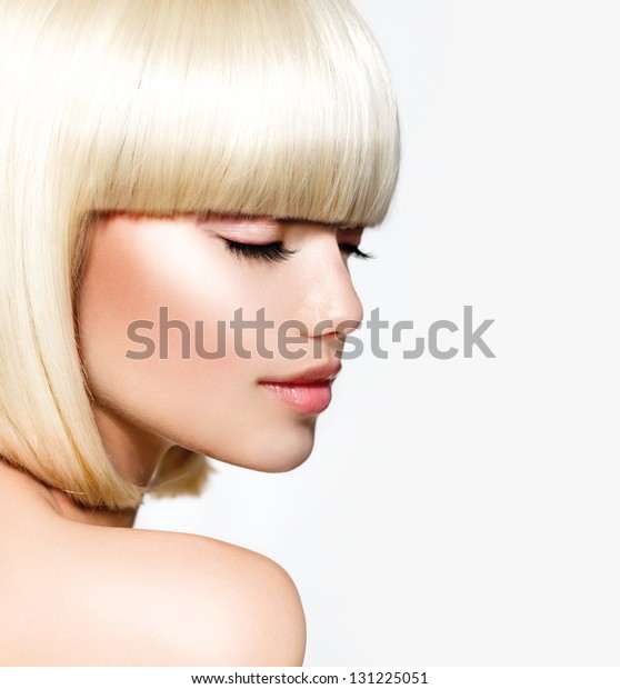 Haircut Hairstyle Hairdressing Fringe Beautiful Model Stock Photo