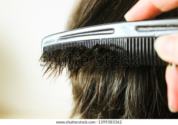 Haircut Thick Dark Hair Comb Cut Stock Photo Edit Now 1399383362