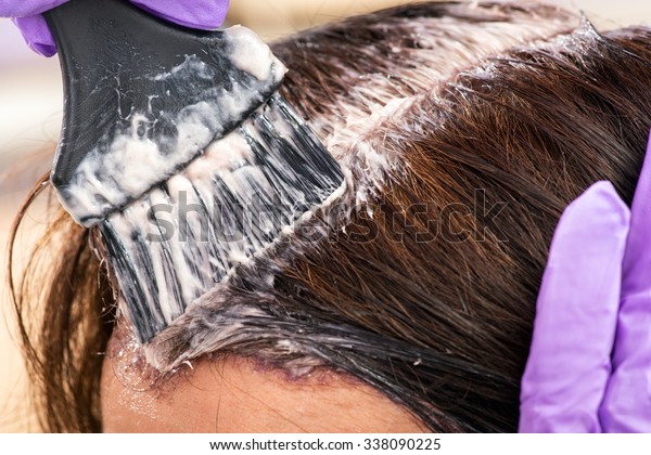 Hairdresser Applying Color Tint Brown Hair Stock Photo Edit Now