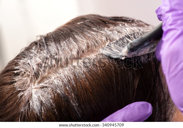 Hairdresser Applying Color Tint Brown Hair Stock Photo Edit Now