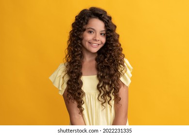 Hairdresser. Cheerful Kid Curly Hair. Teen Beauty Hairstyle. Female Fashion Model.