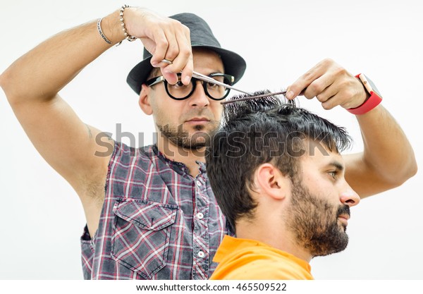 Hairdresser Cuts Thinning Hair Scissors Efilir Stock Image
