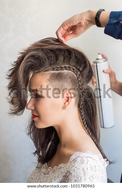 Hairdresser Does Brides Hair Style Punk Stock Photo Edit Now