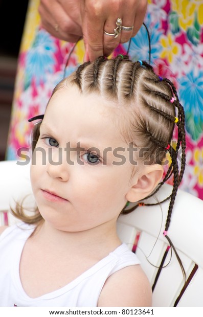 Hairdresser Hands Weaving Dreadlocks Little Girl Stock Image