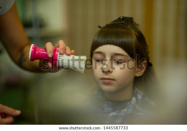 Hairdresser Making Hair Style Cute Little Stock Image