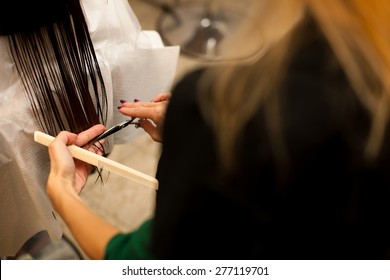 Hairdresser making hair treatment to a customer in salon