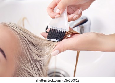 Hairdresser Putting Mask On Woman's Hair In Salon