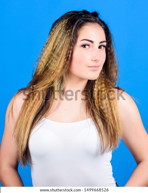 Hairdresser Salon Damaged Hair Voluminous Crimped Stock Photo