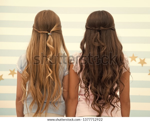 Hairdresser Salon Services Two Little Girls Stock Photo