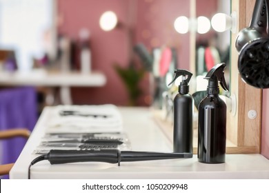 Hairdresser Tools On Table In Salon