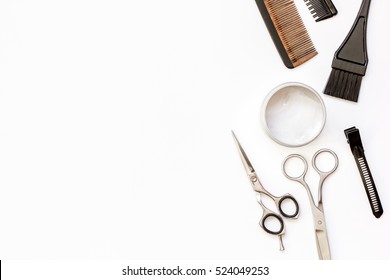 Hairdresser Tools On White Background Top View