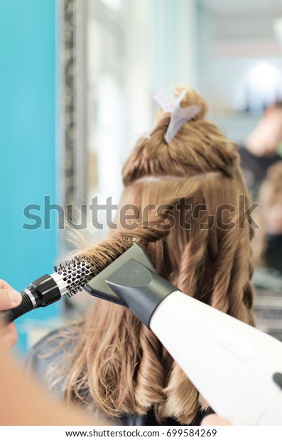 Hairdresser Twisting Curl Hair Client Customer Stock Photo Edit